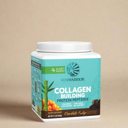 Sunwarrior Chocolate Fudge Collagen Protein 500g Front Packaging