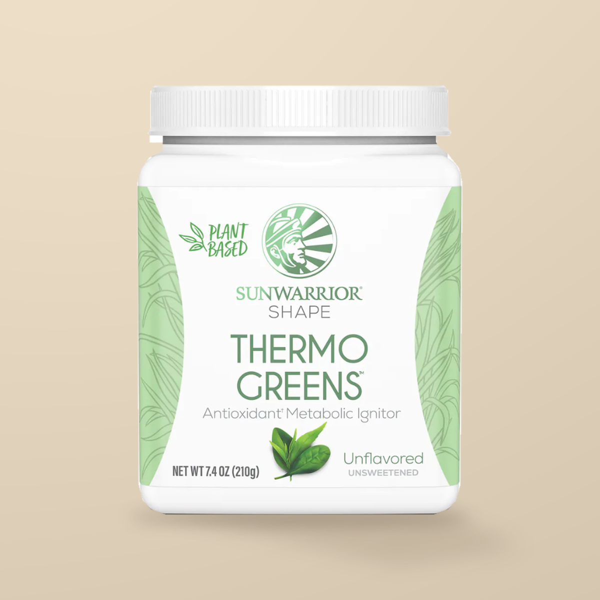 Sunwarrior Shape Thermo Greens Unflavoured 210g — original product packaging on warm beige background