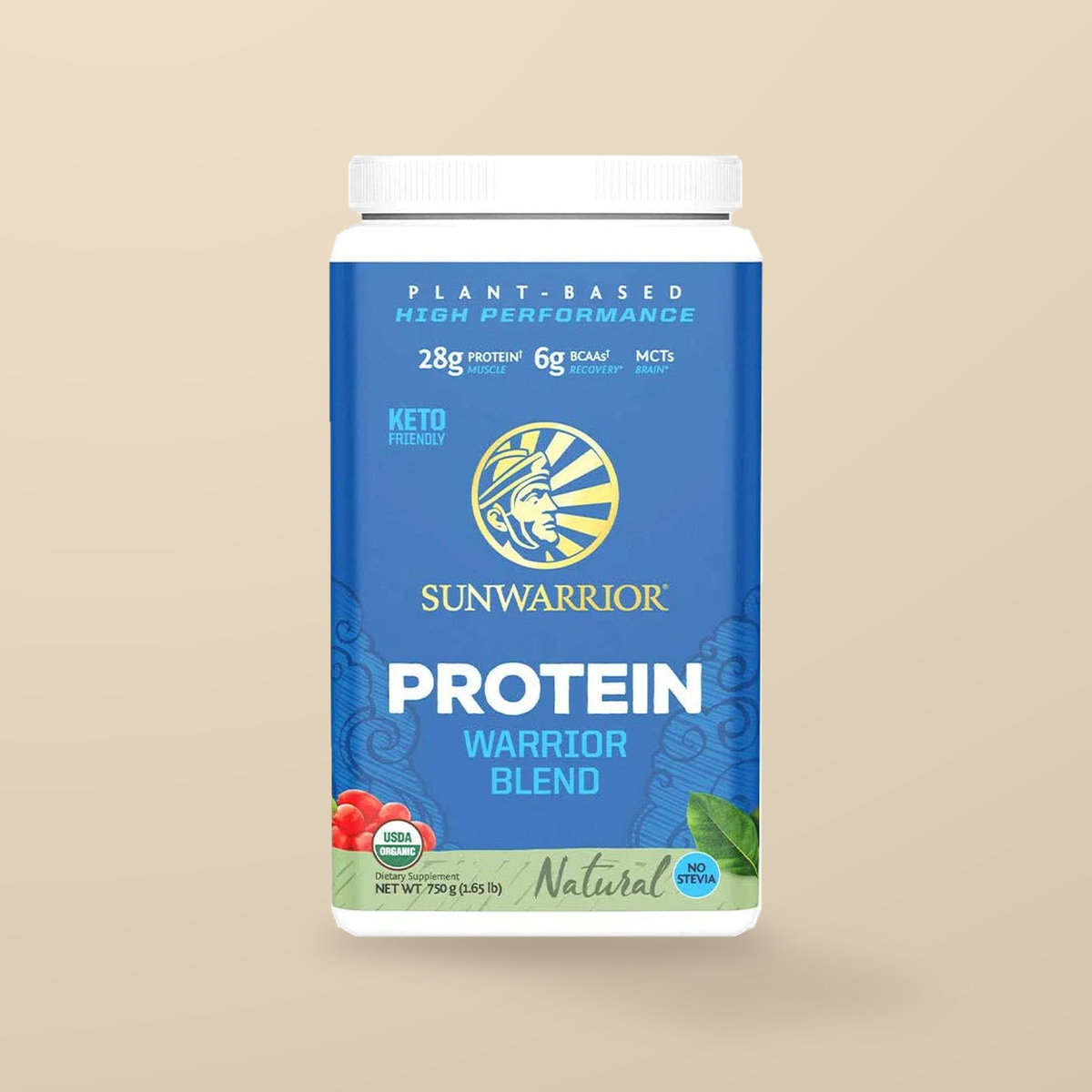 Sunwarrior Warrior Blend Natural 750g — original product packaging on warm beige background