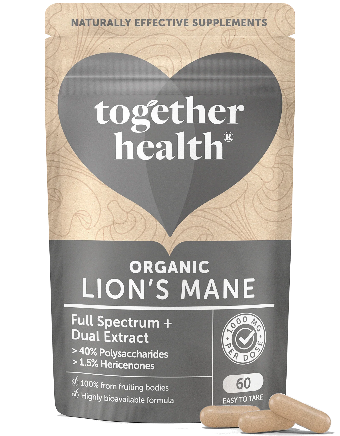 Together Health Lion’s Mane Mushroom 60 Capsules front packaging.