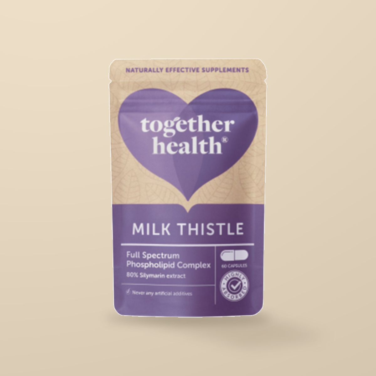 Together Health Milk Thistle Phospholipid Complex – 60 Capsules — original product packaging on warm beige background