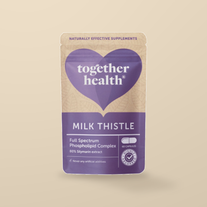 Together Health Milk Thistle Phospholipid Complex – 60 Capsules — original product packaging on warm beige background
