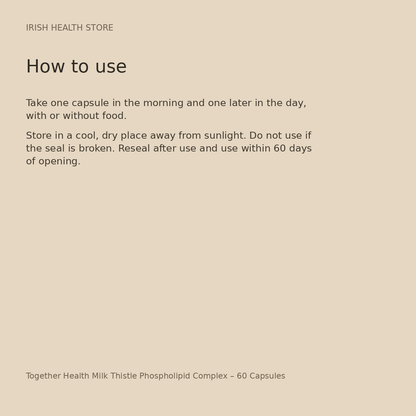 Together Health Milk Thistle Phospholipid Complex – 60 Capsules directions and storage