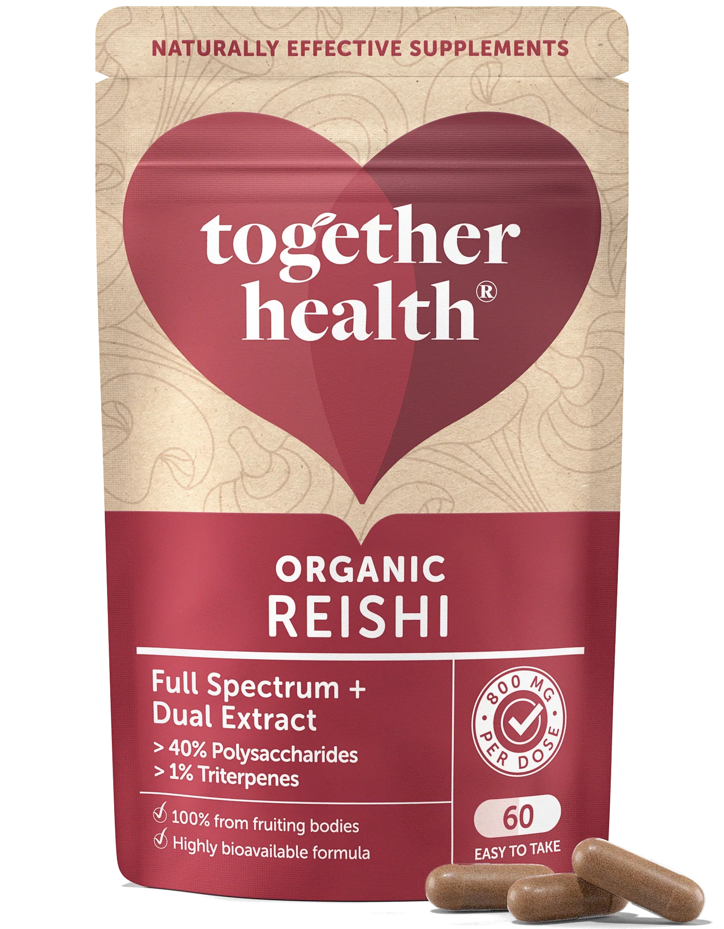  Together Health Reishi Mushroom 60 Capsules front packaging, featuring organic Reishi extract.