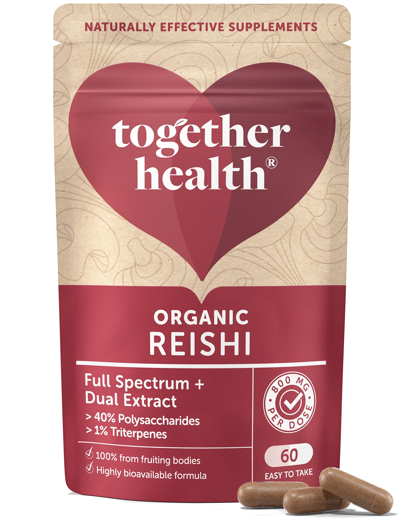  Together Health Reishi Mushroom 60 Capsules front packaging, featuring organic Reishi extract.