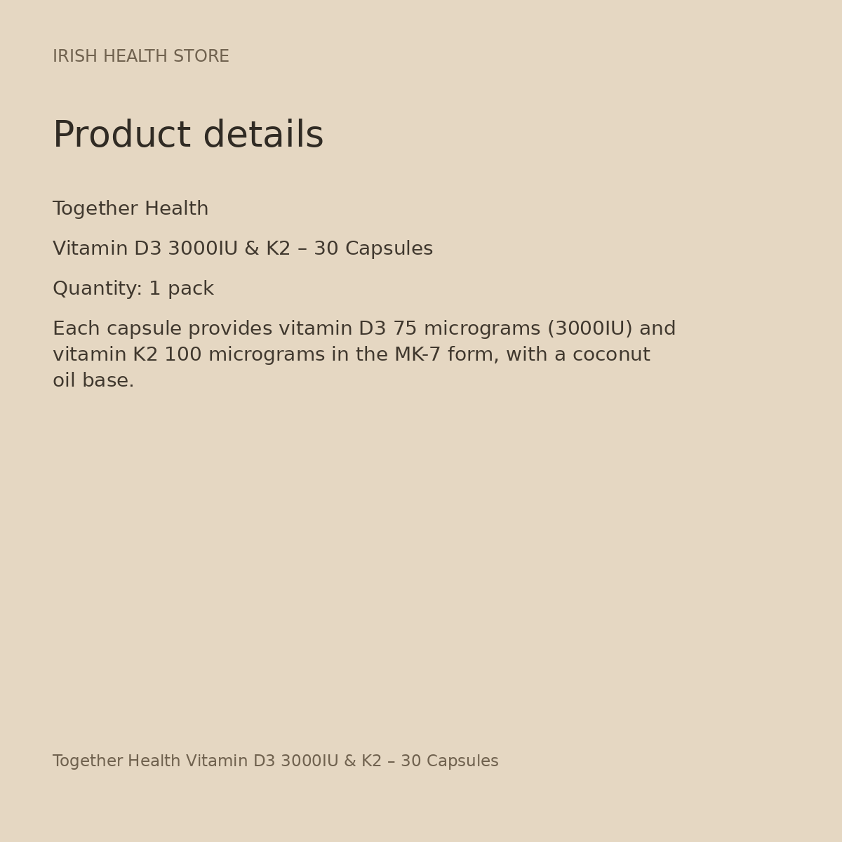 Together Health Vitamin D3 3000IU & K2 – 30 Capsules product details