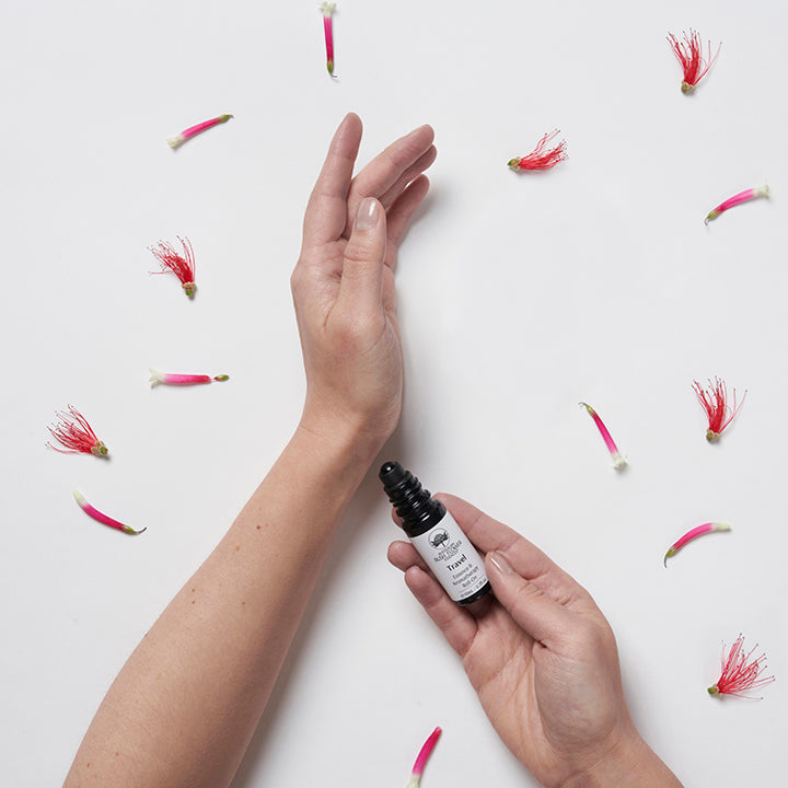 Australian Bush Flower Travel Roll-On applied to the wrist