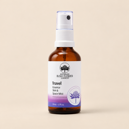 Australian Bush Flower Travel Organic Space Mist – 50ml on a warm beige background