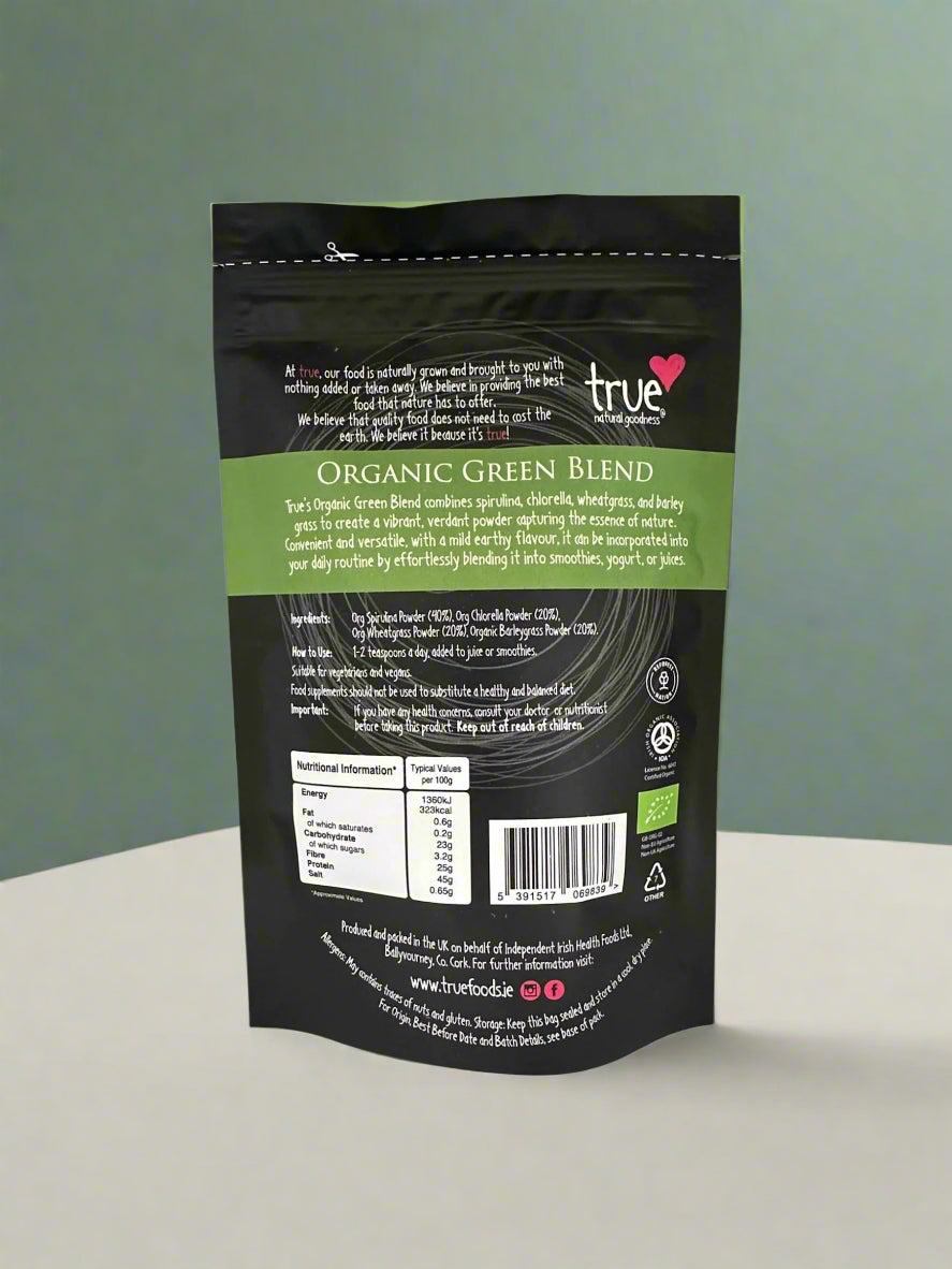 Ingredients and Nutrition for True Organic Greens Blend – 150g