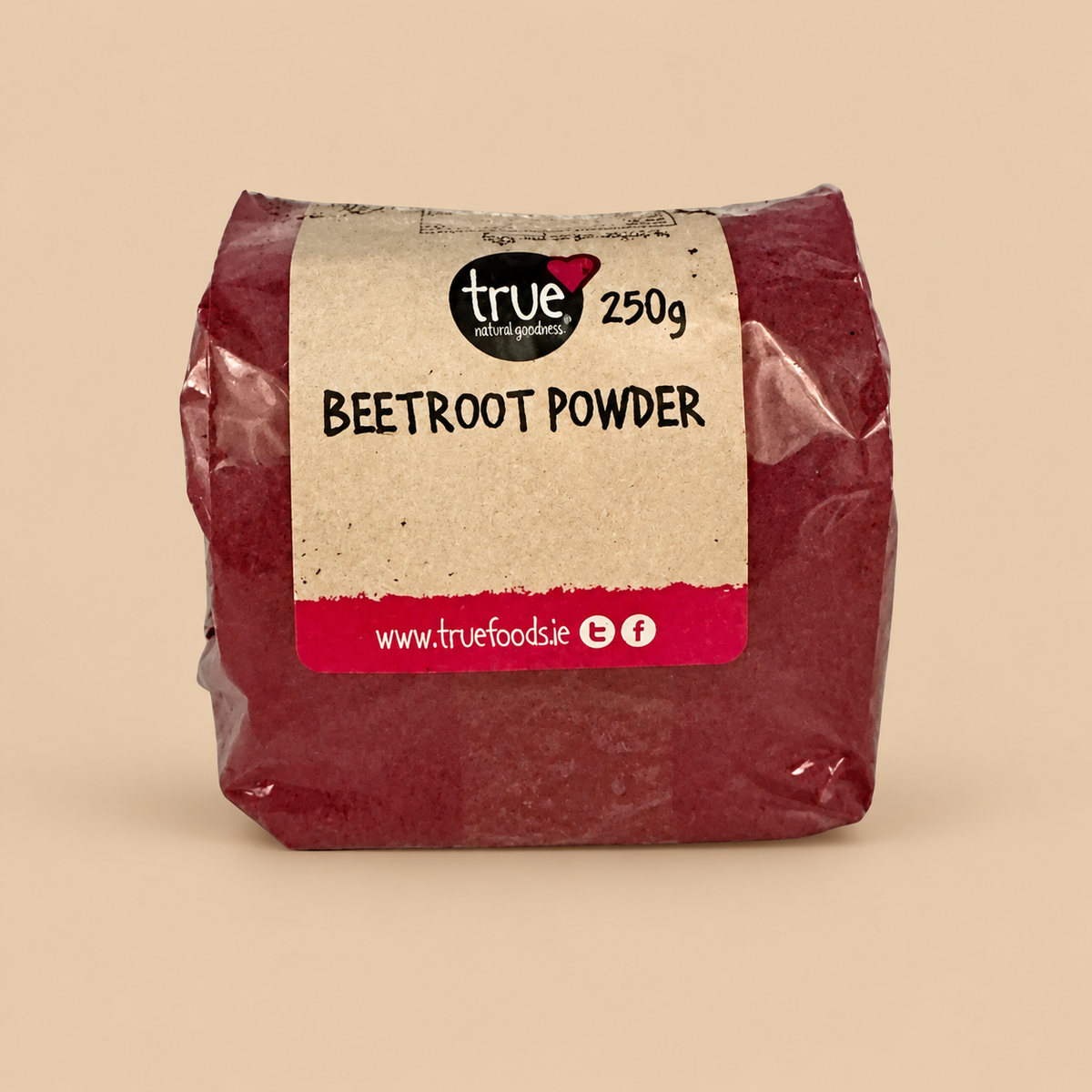 True Natural Goodness Beetroot Powder – 250g product pack on beige background