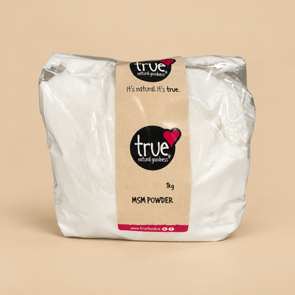 True Natural Goodness MSM Powder – 1kg product pack on beige background