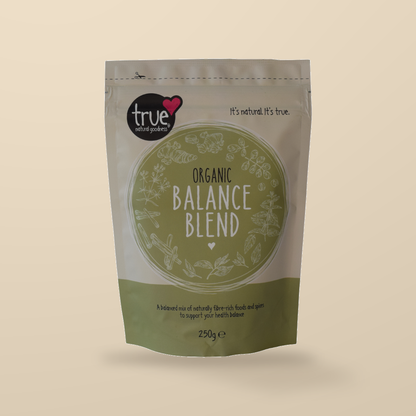 True Natural Goodness Organic Balance Blend – 250g — original product packaging on warm beige background