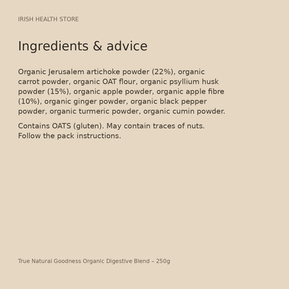 True Natural Goodness Organic Digestive Blend – 250g ingredients and advice