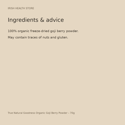 True Natural Goodness Organic Goji Berry Powder – 70g ingredients and advice