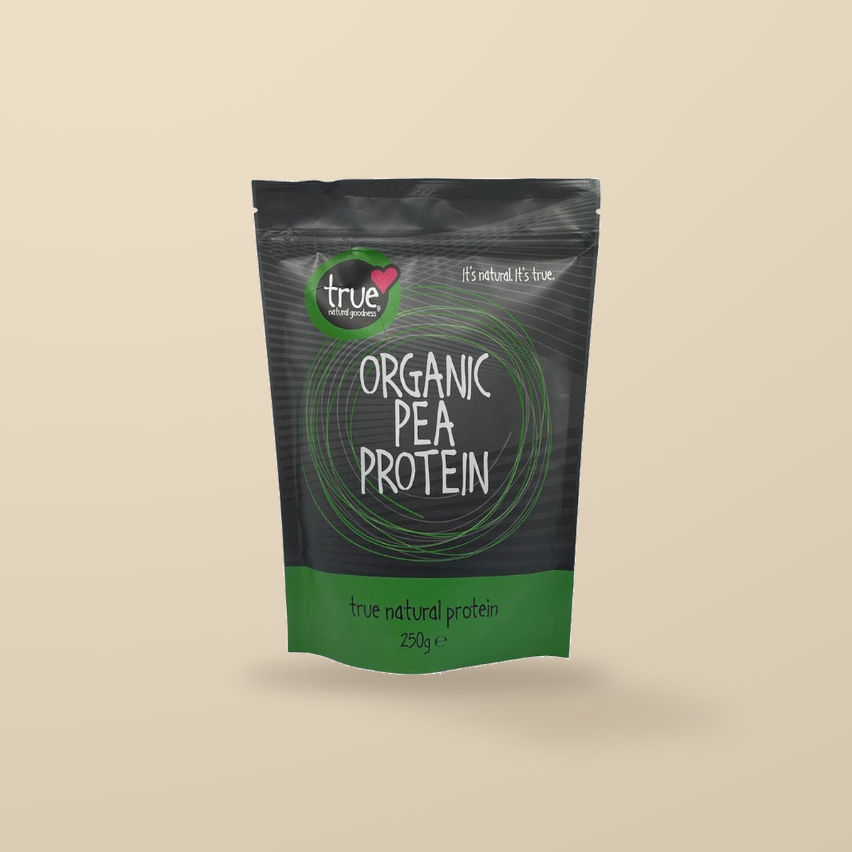 True Natural Goodness Organic Pea Protein – 250g — original product packaging on warm beige background