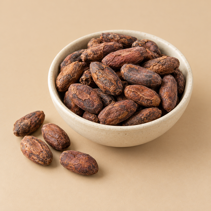 True Natural Goodness Organic Raw Cacao Beans – 250g – AI-generated cacao ingredient illustration, not packaging