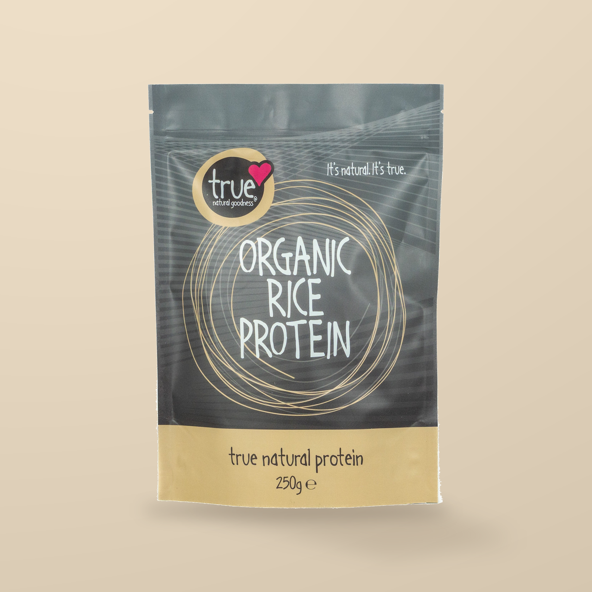 True Natural Goodness Organic Rice Protein – 250g — original product packaging on warm beige background