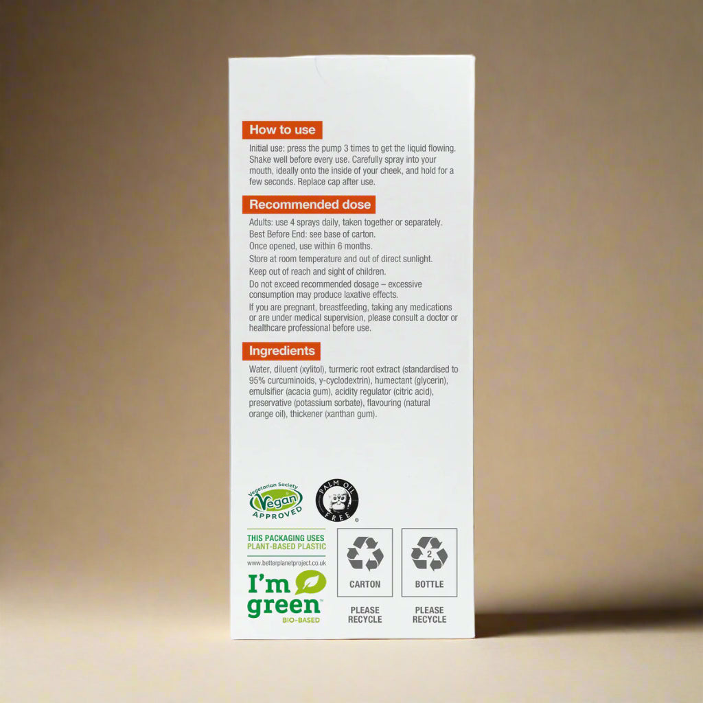 Turmeric oral spray with natural orange flavour for wellness support