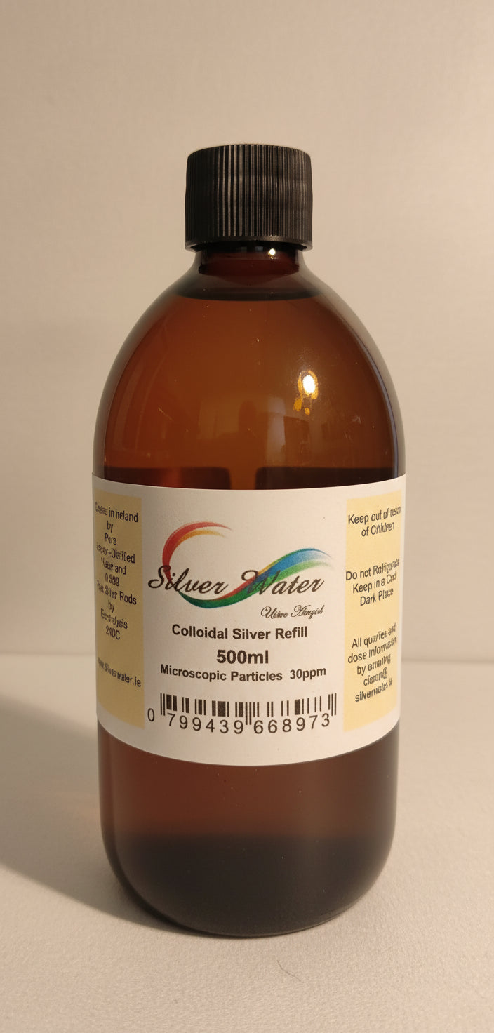 Uisce Colloidal Silver 30PPM 500ml Refill in Amber Glass Bottle