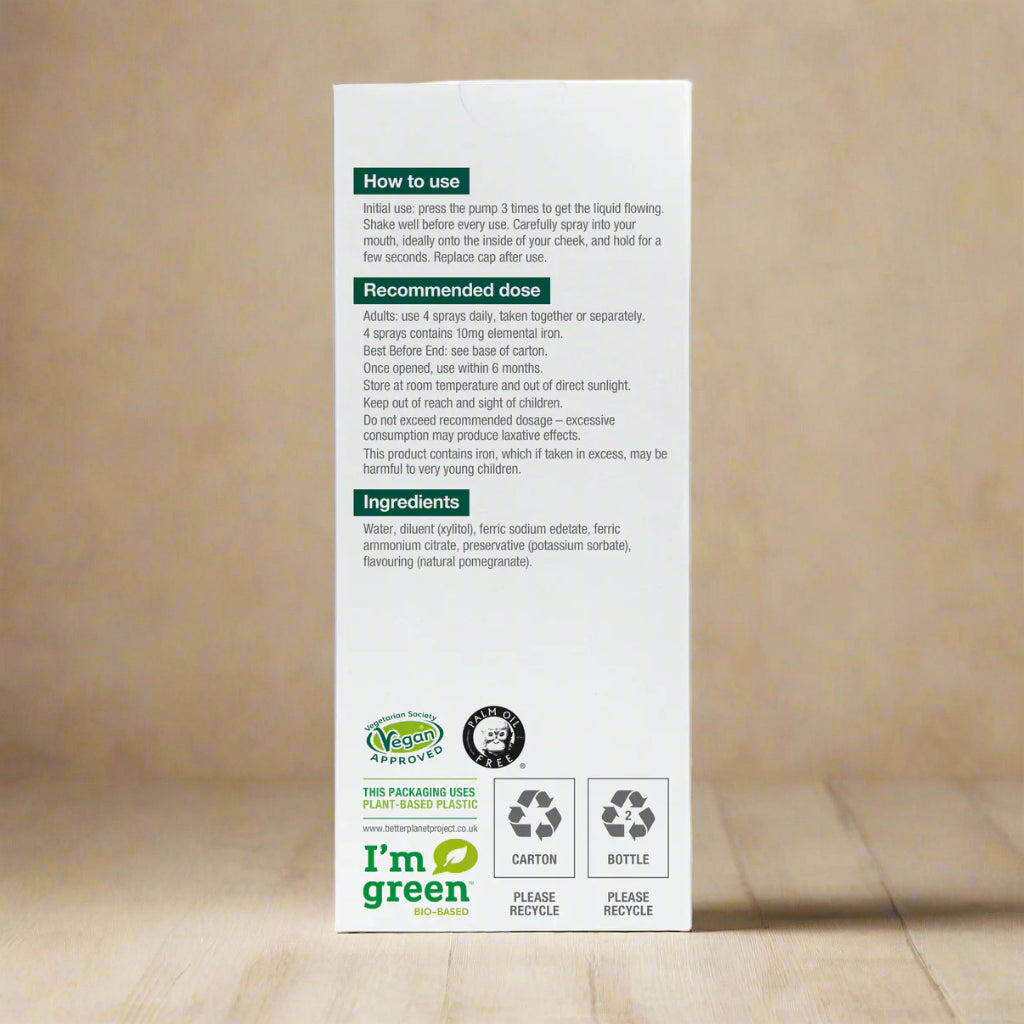Vegan iron supplement with natural pomegranate flavour