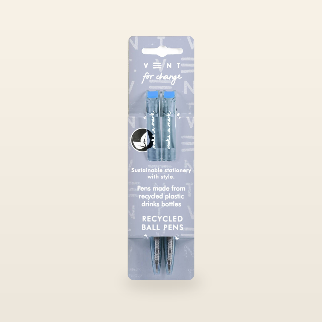 VENT for Change Make a Mark Recycled Ballpoint Pens – Dusty Blue – Pack of 2 — product and original packaging