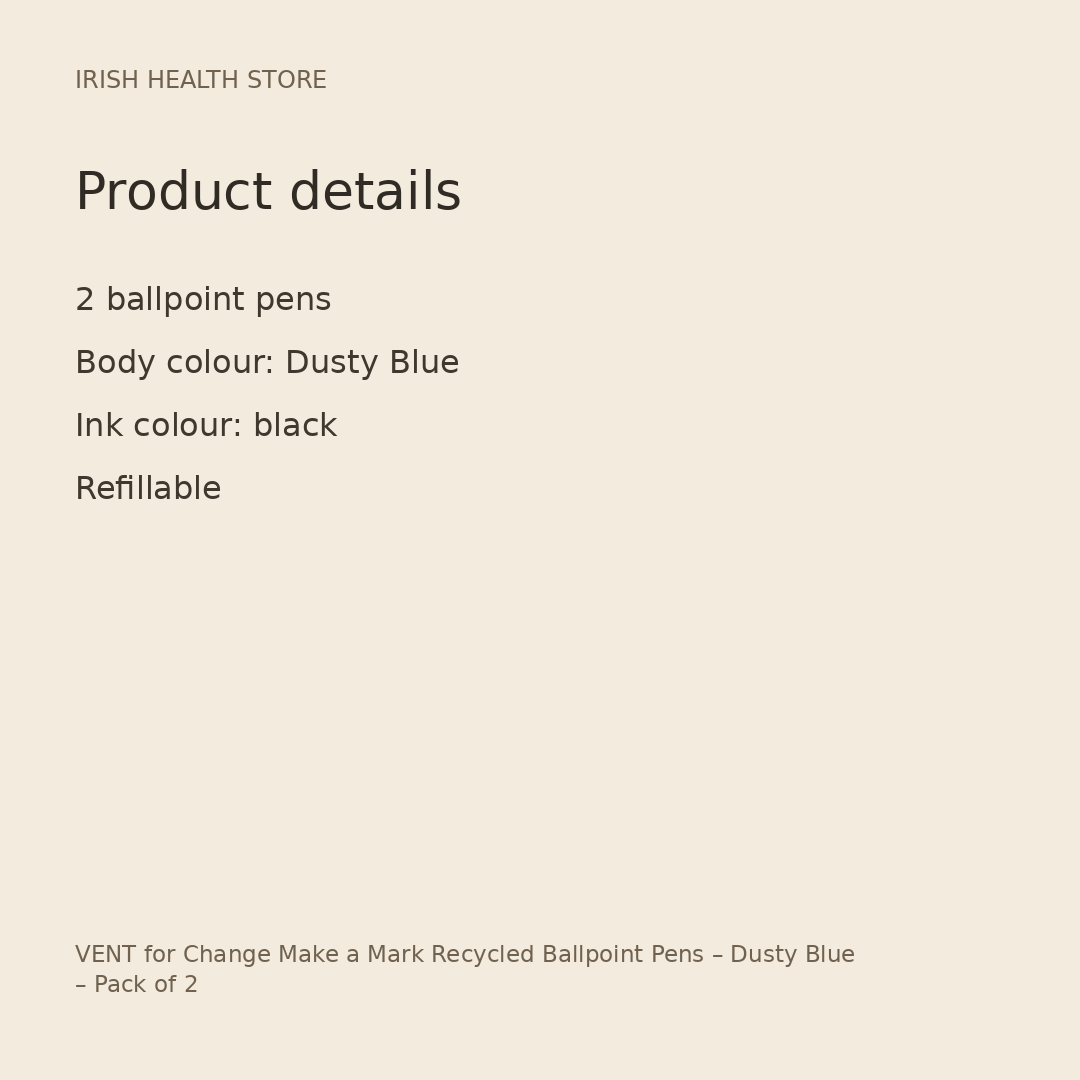 VENT for Change Make a Mark Recycled Ballpoint Pens – Dusty Blue – Pack of 2 product details