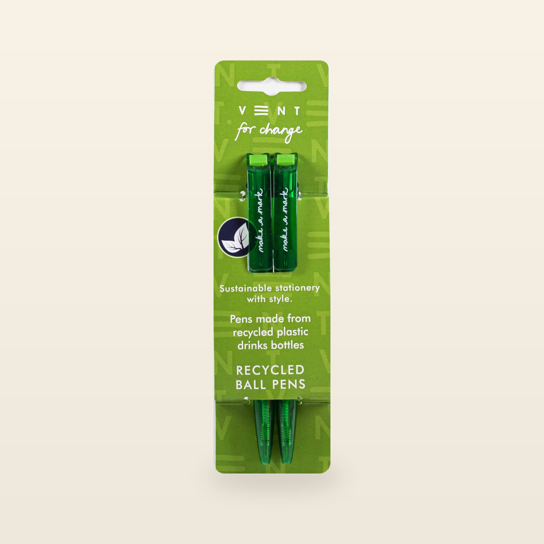 VENT for Change Make a Mark Recycled Ballpoint Pens – Green – Pack of 2 — product and original packaging
