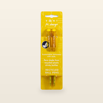 VENT for Change Make a Mark Recycled Ballpoint Pens – Mustard Yellow – Pack of 2 — product and original packaging