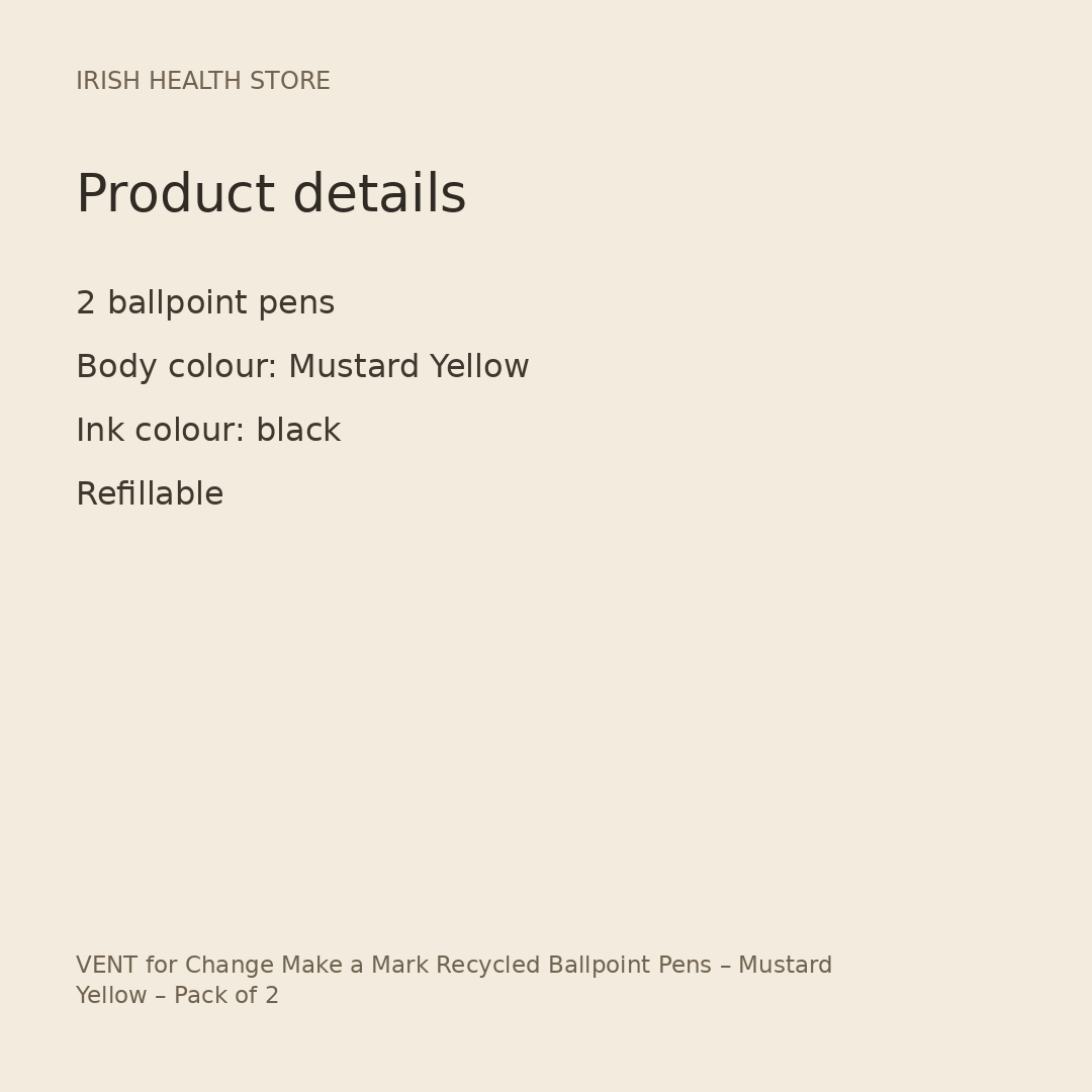 VENT for Change Make a Mark Recycled Ballpoint Pens – Mustard Yellow – Pack of 2 product details