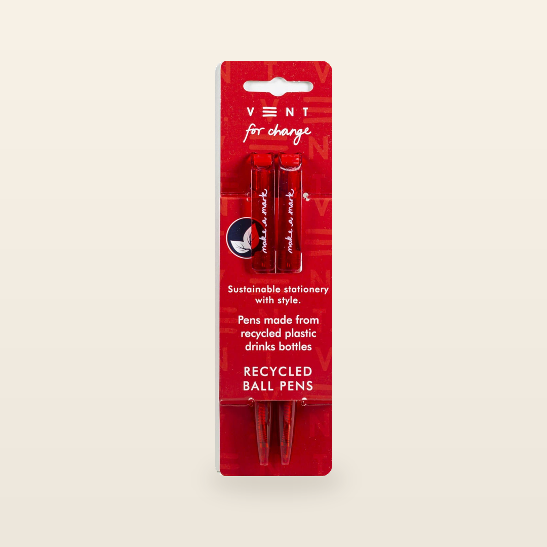 VENT for Change Make a Mark Recycled Ballpoint Pens – Red – Pack of 2 — product and original packaging