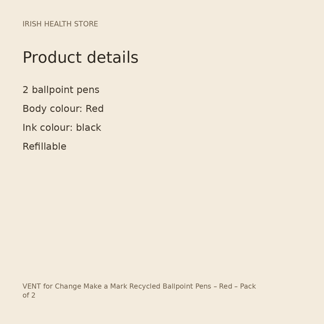 VENT for Change Make a Mark Recycled Ballpoint Pens – Red – Pack of 2 product details