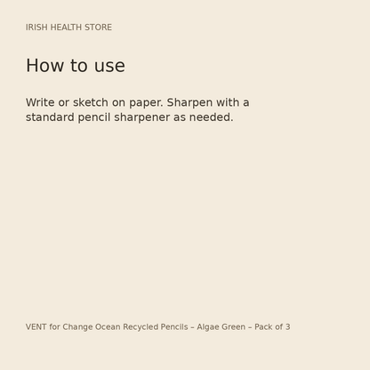 VENT for Change Ocean Recycled Pencils – Algae Green – Pack of 3 directions