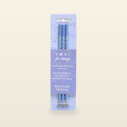VENT for Change Ocean Recycled Pencils – Sea Blue – Pack of 3 — product and original packaging