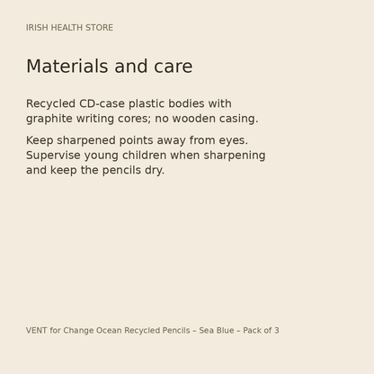 VENT for Change Ocean Recycled Pencils – Sea Blue – Pack of 3 materials and care