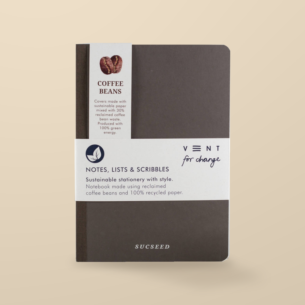VENT for Change Sucseed A5 Coffee Bean Notebook – 160 Pages — product and original packaging