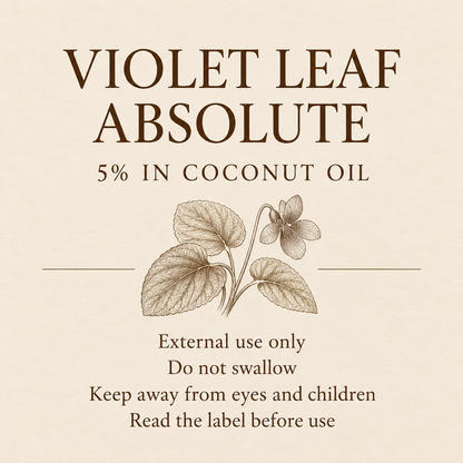 Violet leaf absolute 5% in coconut oil: external use and label guidance