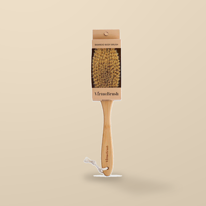 Virtue Brush Bamboo Body Brush with Sisal Bristles – 1 Brush — original product packaging on warm beige background