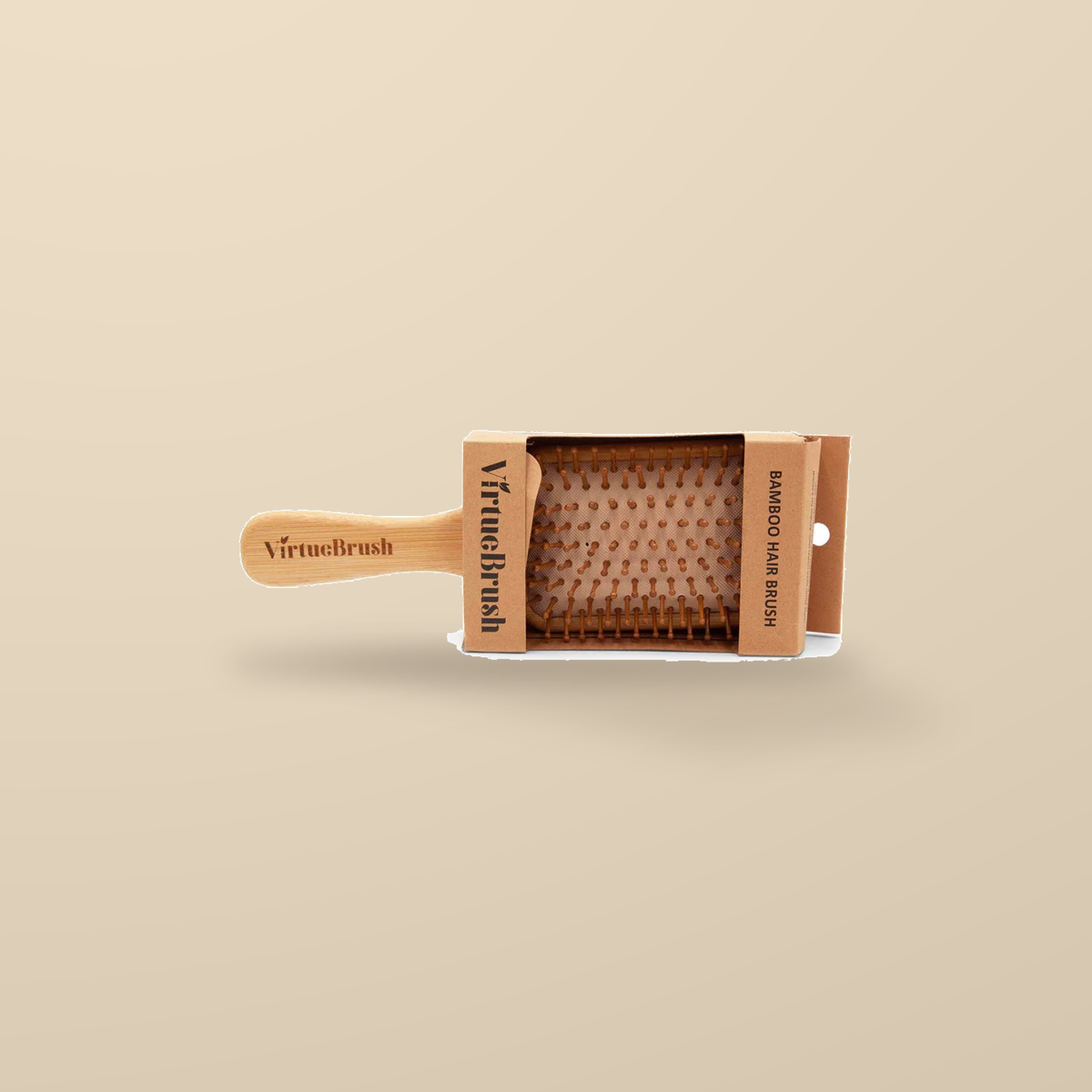 Virtue Brush Bamboo Paddle Hairbrush – 1 Brush — original product packaging on warm beige background