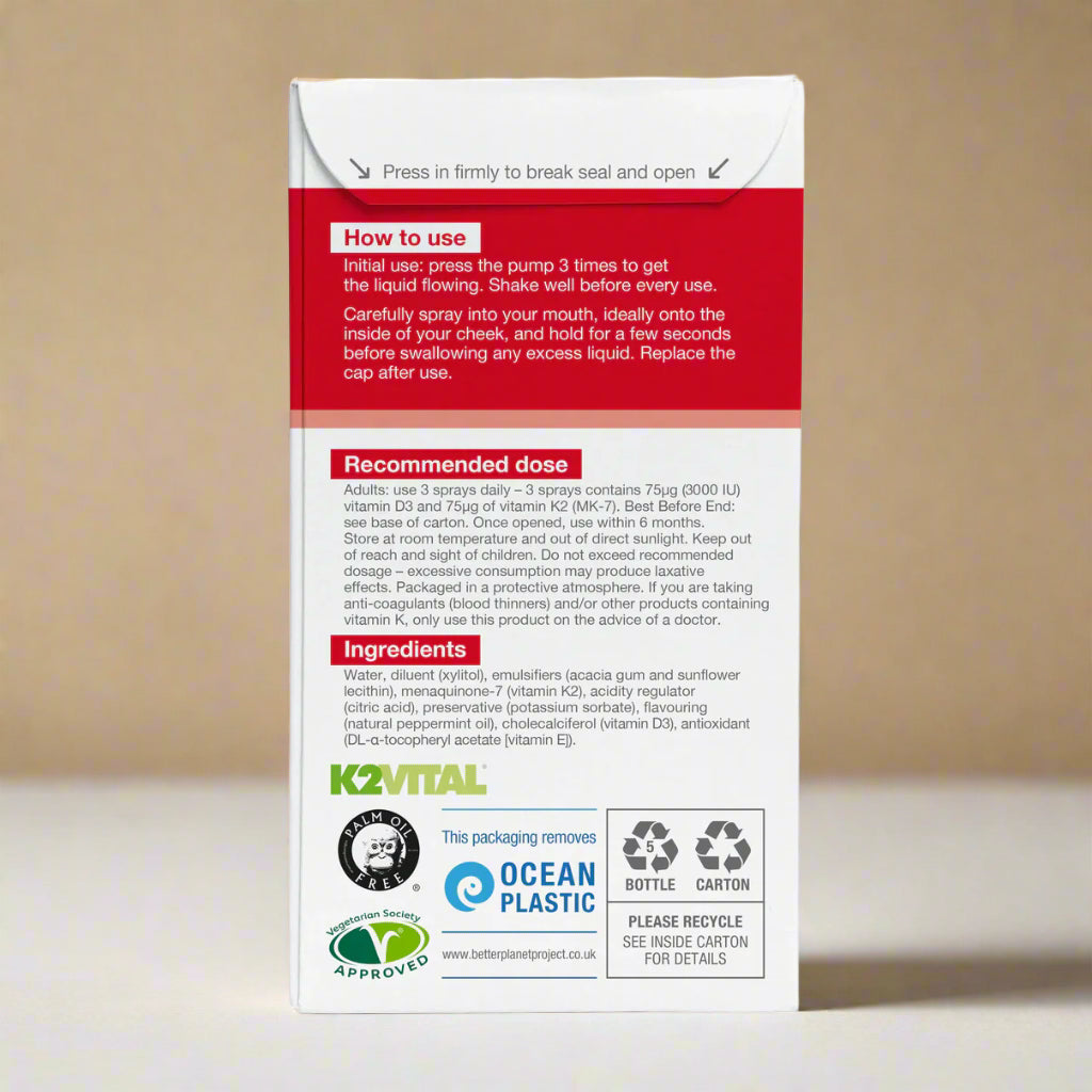 Vitamin D and K2 oral spray for fast bloodstream absorption