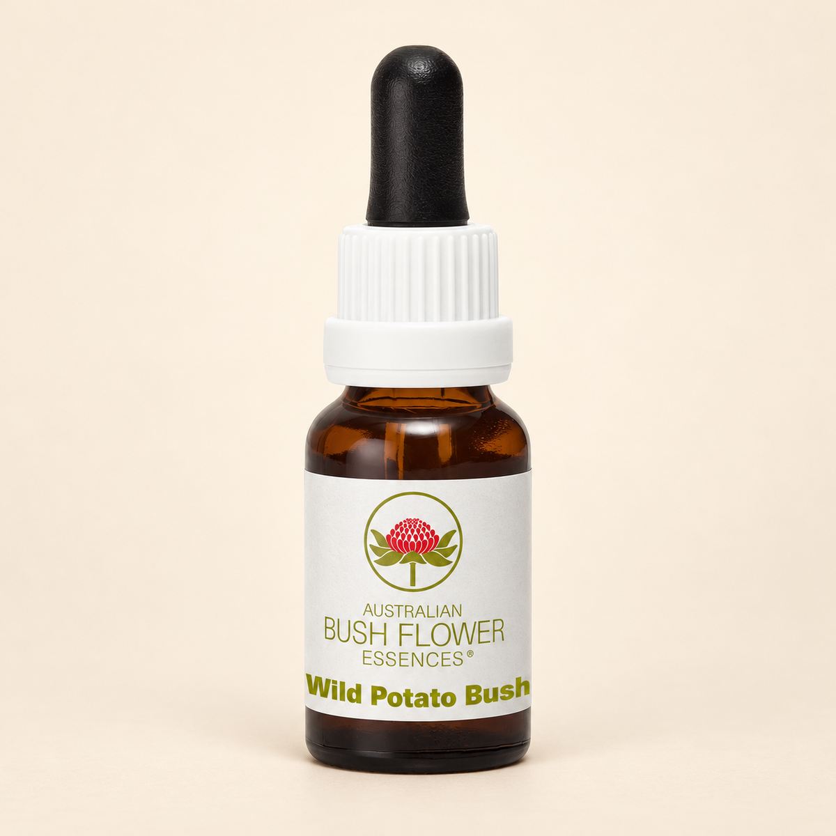 Australian Bush Flower Wild Potato Bush Stock Essence – 15ml on a warm beige background