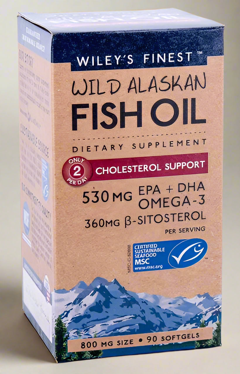 Wiley’s Finest Wild Alaskan Fish Oil Cholesterol Support 90 Capsules with omega-3 and plant sterols