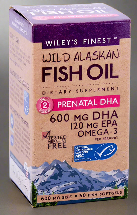 Wiley’s Finest Prenatal DHA Fish Oil – 60 capsules in bottle