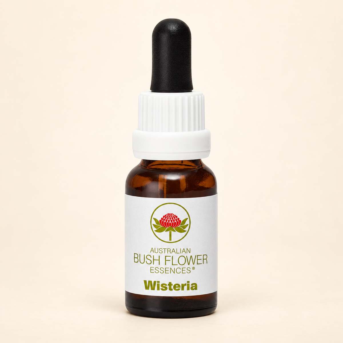 Australian Bush Flower Wisteria Stock Essence – 15ml on a warm beige background