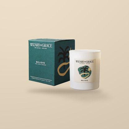 Wizard & Grace Believe Natural Essential Oil Candle – 20cl — product and original packaging