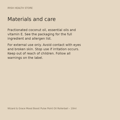 Wizard & Grace Mood Boost Pulse Point Oil Rollerball – 10ml materials and care