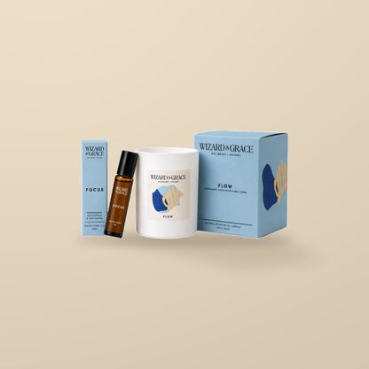 Wizard & Grace The Focus Gift Set – Candle & Pulse Point Oil — product and original packaging