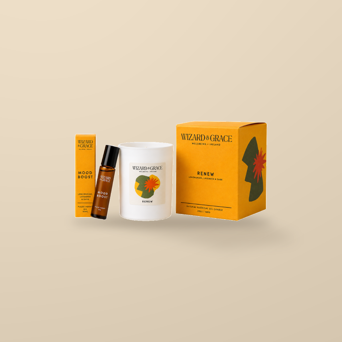 Wizard & Grace The Joy Gift Set – Candle & Pulse Point Oil — product and original packaging