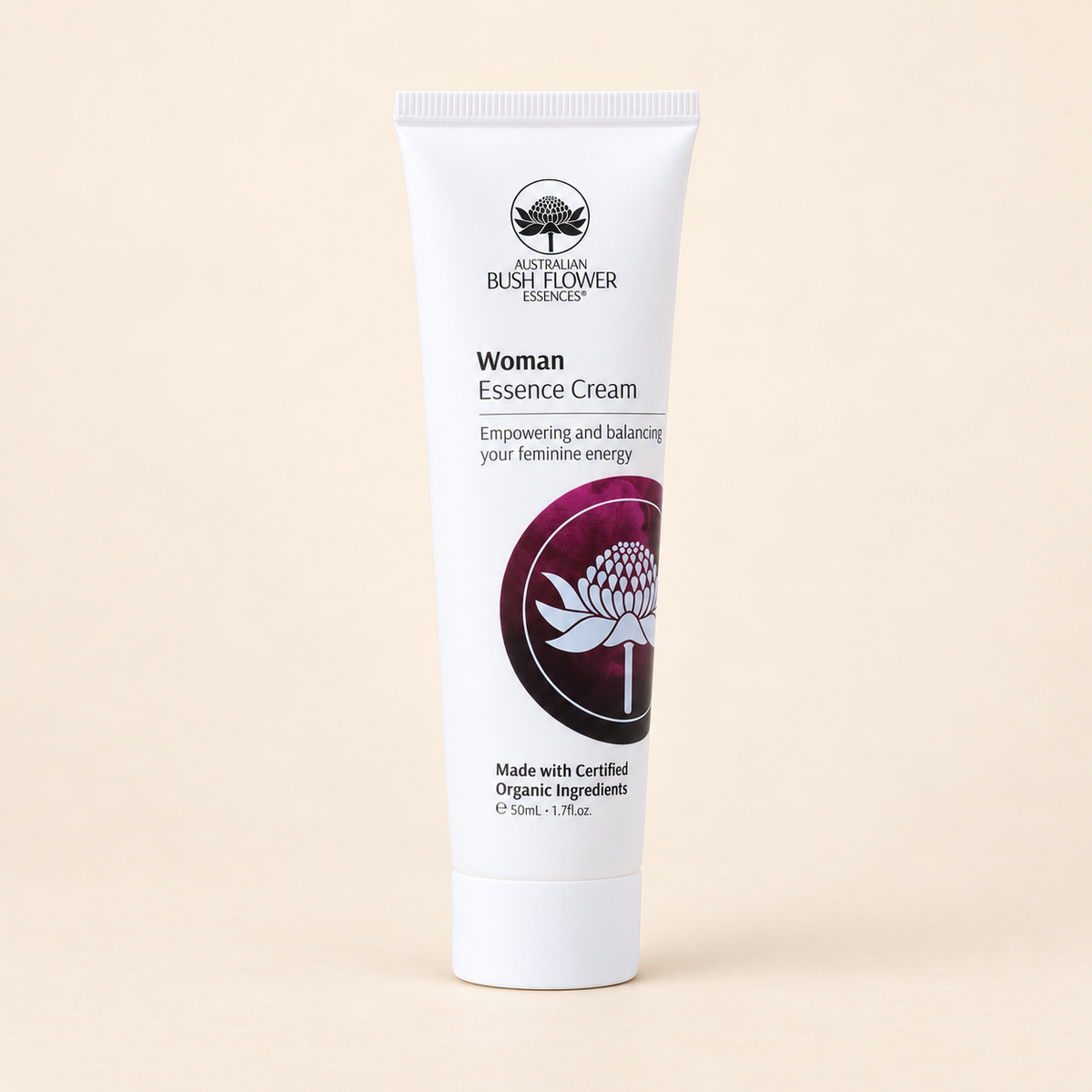 Australian Bush Flower Woman Essence Moisturising Cream – 50ml on a warm beige background