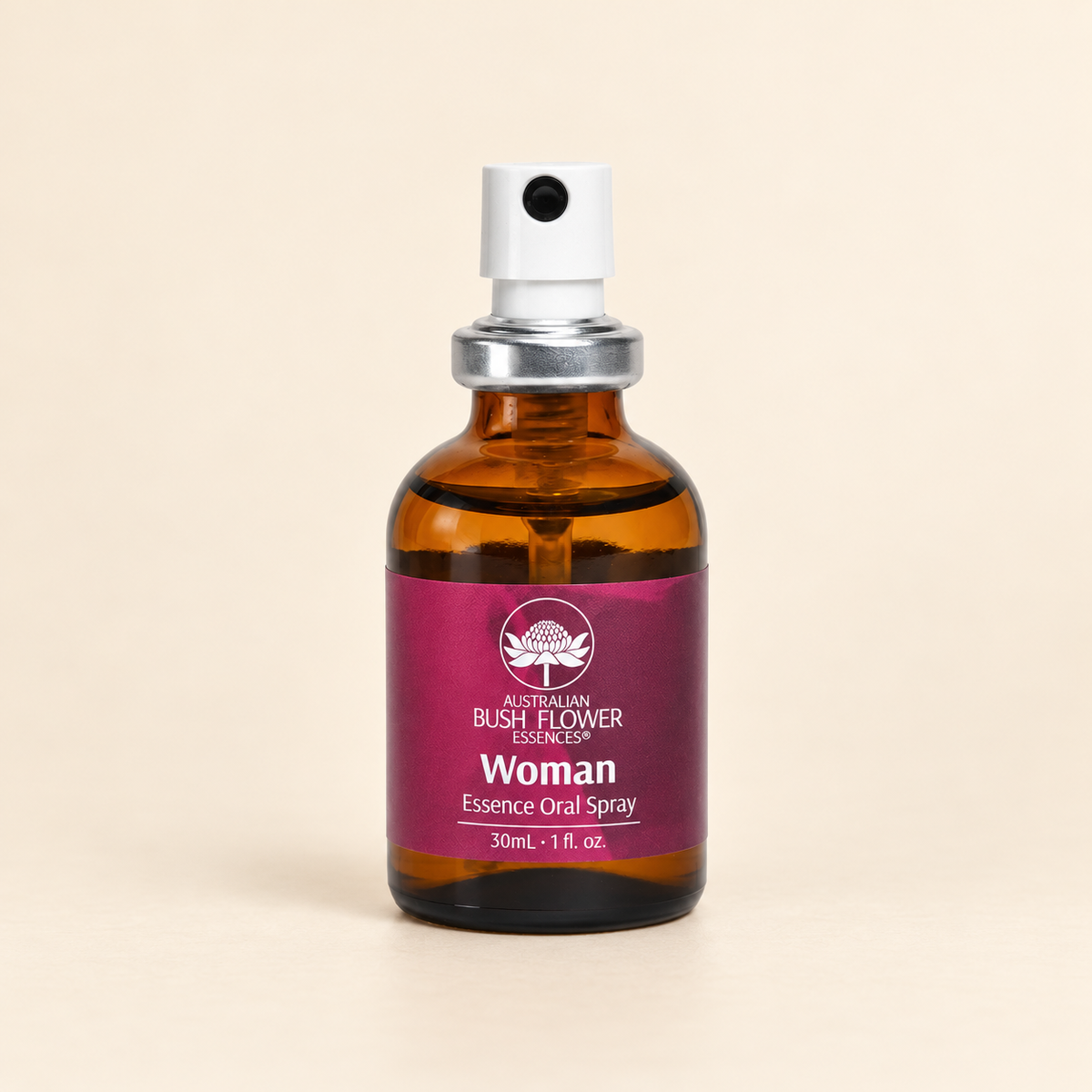Australian Bush Flower Woman Essence Oral Spray – 30ml on a warm beige background
