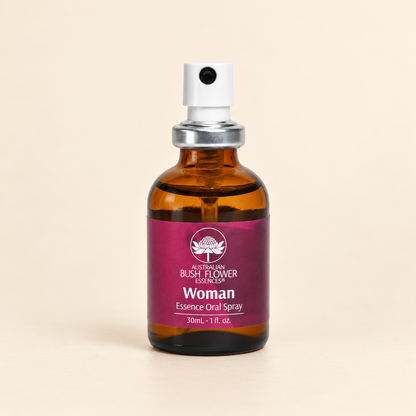 Australian Bush Flower Woman Essence Oral Spray – 30ml on a warm beige background